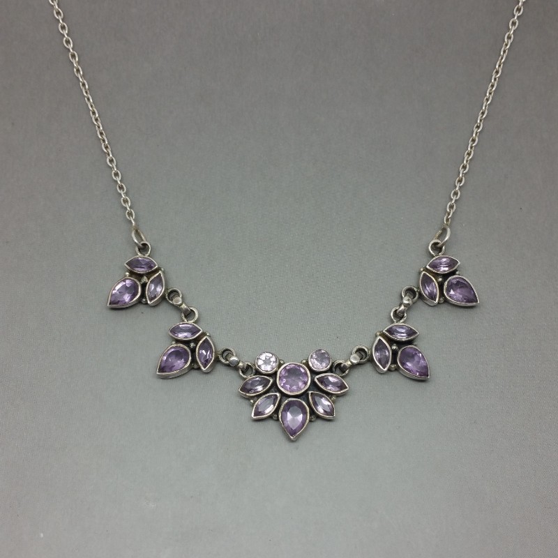 Vintage amethyst silver flower necklace